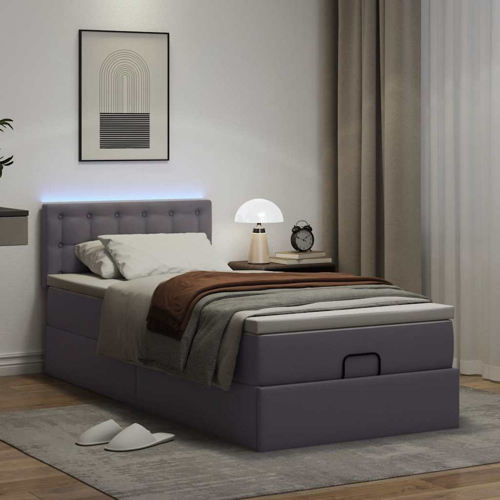 Ottoman Bett mit Matratze & LEDs Grau 90x200 cm