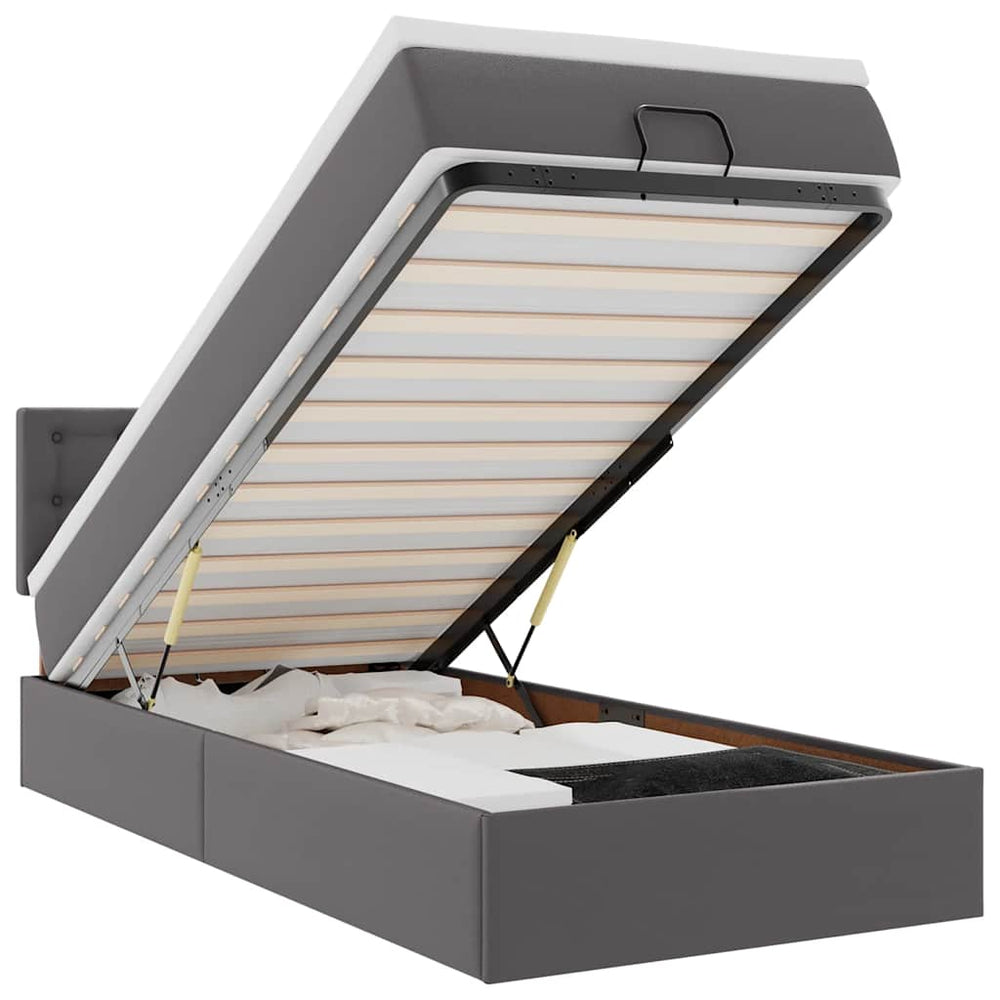 Ottoman Bett mit Matratze & LEDs Grau 100x200