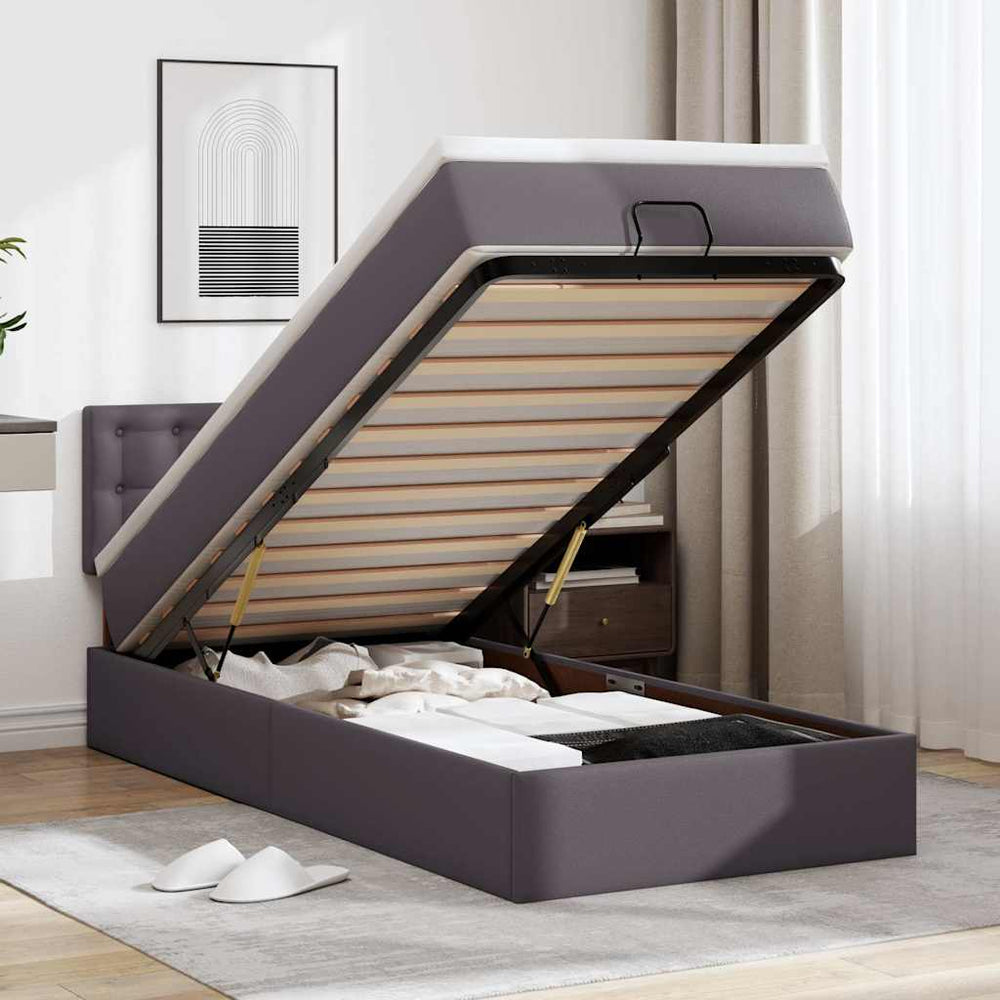 Ottoman Bett mit Matratze & LEDs Grau 100x200