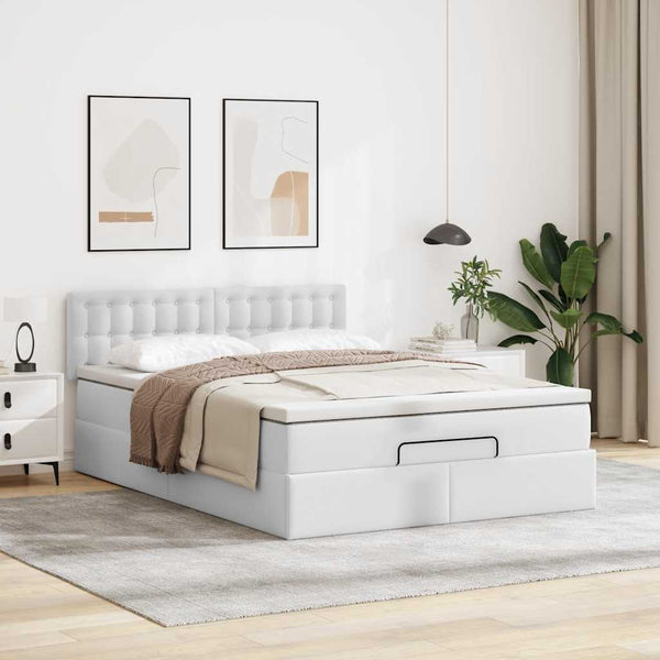 Ottoman Bett 140x190cm mit Matratze & LED, Weiß