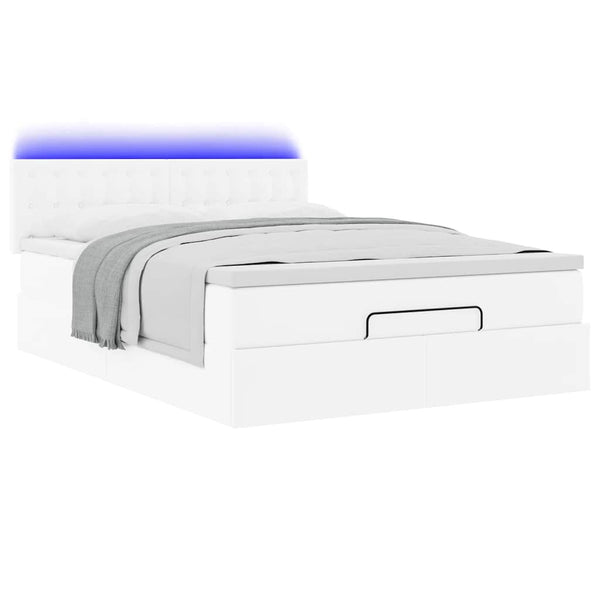 Ottoman Bett 140x190cm mit Matratze & LED, Weiß