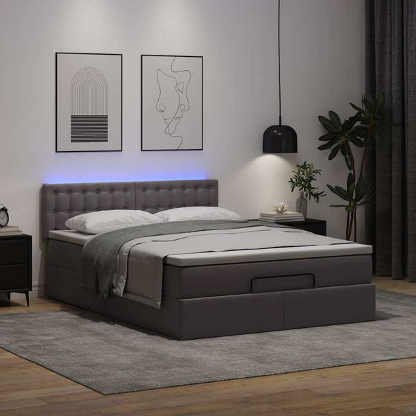 Ottoman Bett mit Matratze & LEDs Grau 140x190 cm