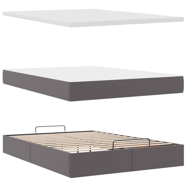 Ottoman Bett mit Matratze & LEDs Grau 140x190 cm