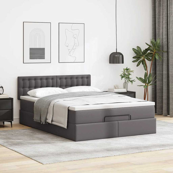 Ottoman Bett mit Matratze & LEDs Grau 140x190 cm