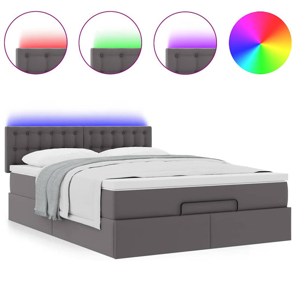 Ottoman Bett mit Matratze & LEDs Grau 140x190 cm