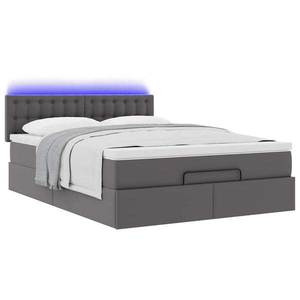 Ottoman Bett mit Matratze & LEDs Grau 140x190 cm