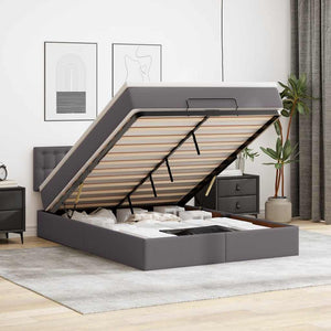 Ottoman Bett mit Matratze & LEDs Grau 140x190 cm