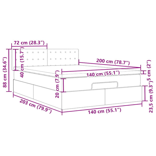 Ottoman Bett mit Matratze & LEDs Grau 140x200 cm