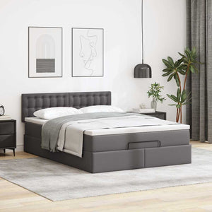 Ottoman Bett mit Matratze & LEDs Grau 140x200 cm