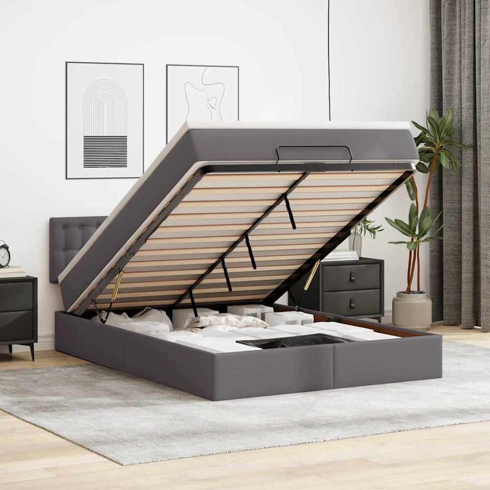 Ottoman Bett mit Matratze & LEDs Grau 140x200 cm