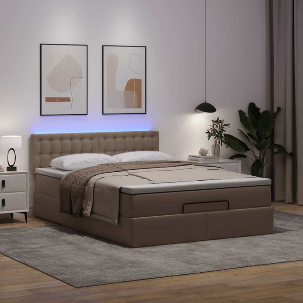 Ottoman Bett mit Matratze & LEDs Cappuccino 140x200