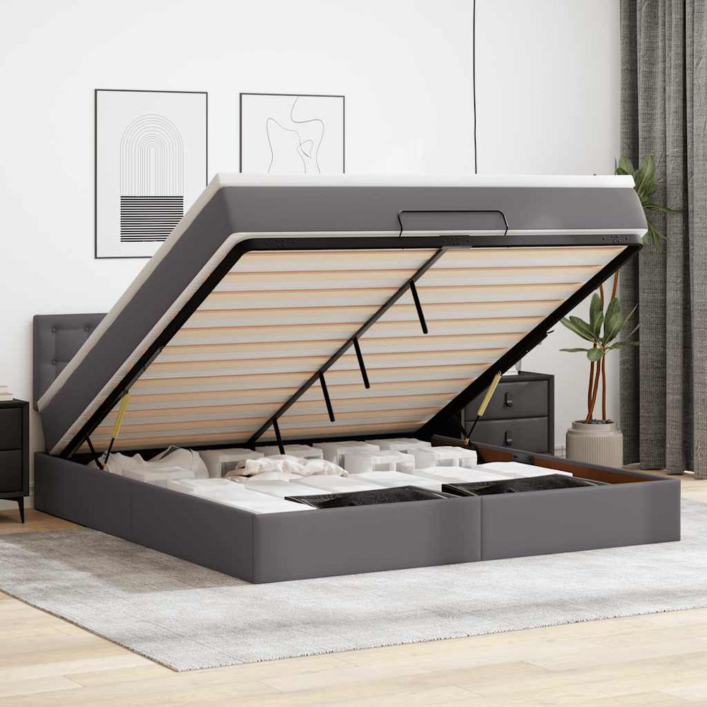 Ottoman Bett mit Matratzen & LEDs Grau 180x200 cm