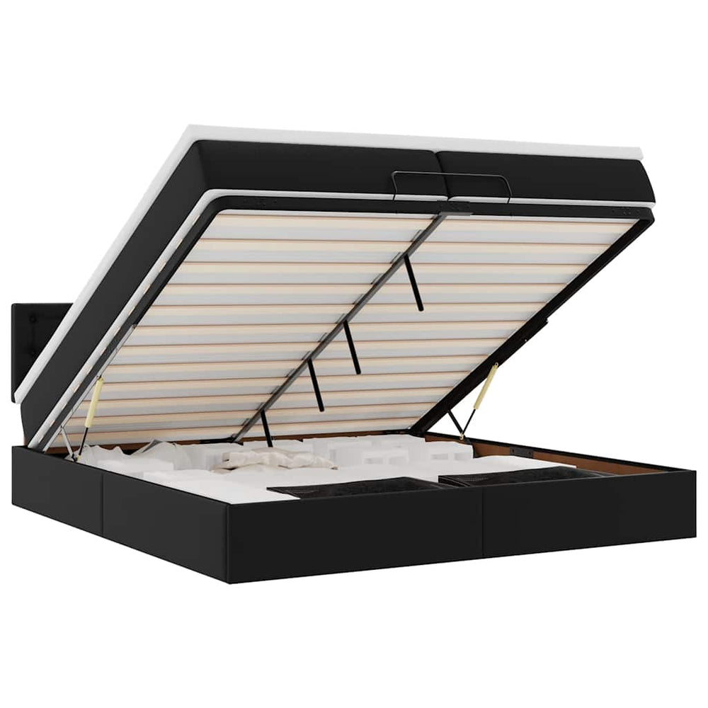 Ottoman Bett mit Matratze & LEDs 200x200 cm Kunstleder Schwarz