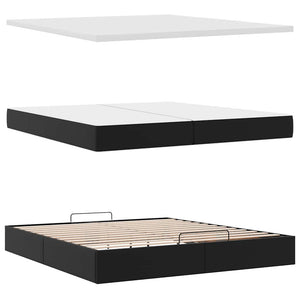 Ottoman Bett mit Matratze & LEDs 200x200 cm Kunstleder Schwarz