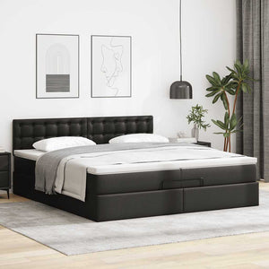 Ottoman Bett mit Matratze & LEDs 200x200 cm Kunstleder Schwarz
