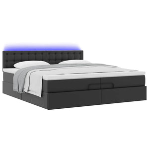 Ottoman Bett mit Matratze & LEDs 200x200 cm Kunstleder Schwarz