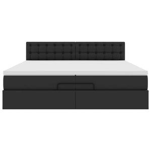 Ottoman Bett mit Matratze & LEDs 200x200 cm Kunstleder Schwarz