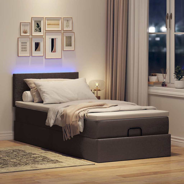 vidaXL Ottoman Bed with Mattress & LEDs Dark Brown 80x200 cm Fabric