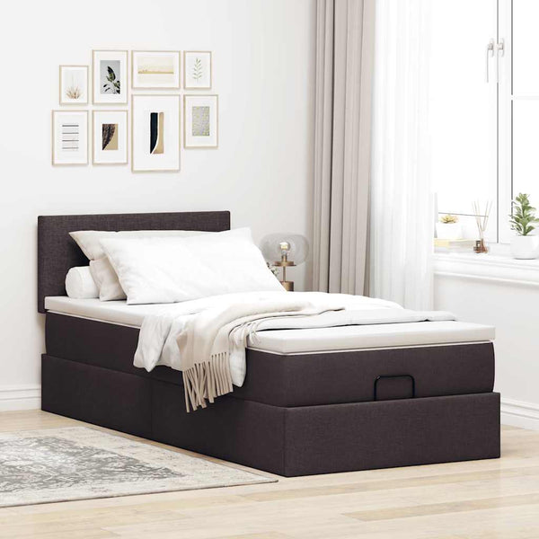 vidaXL Ottoman Bed with Mattress & LEDs Dark Brown 80x200 cm Fabric