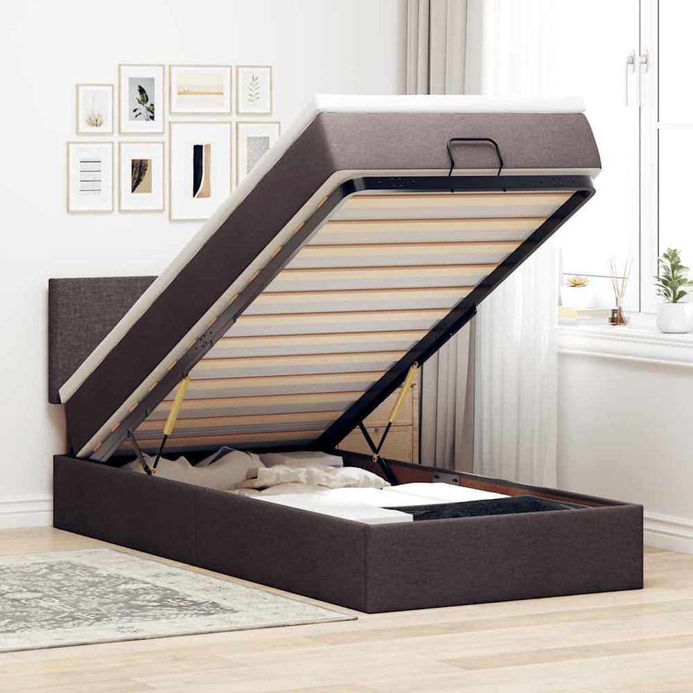 vidaXL Ottoman Bed with Mattress & LEDs Dark Brown 80x200 cm Fabric