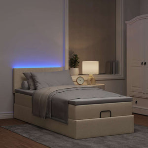 vidaXL Ottoman Bed with Mattress & LEDs Cream 80x200 cm Fabric