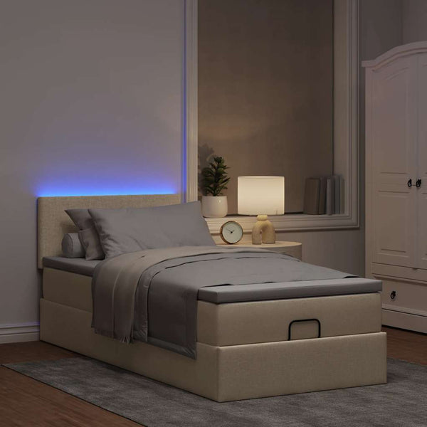 vidaXL Ottoman Bed with Mattress & LEDs Cream 80x200 cm Fabric