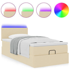 vidaXL Ottoman Bed with Mattress & LEDs Cream 80x200 cm Fabric
