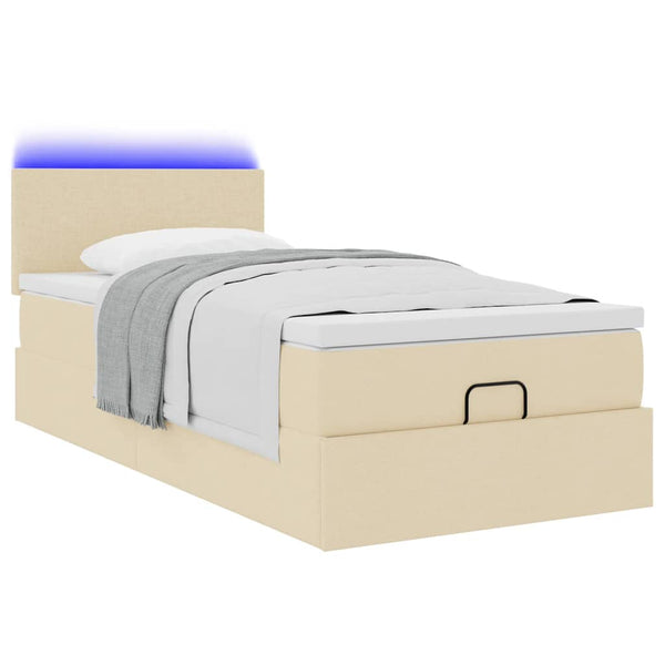 vidaXL Ottoman Bed with Mattress & LEDs Cream 80x200 cm Fabric