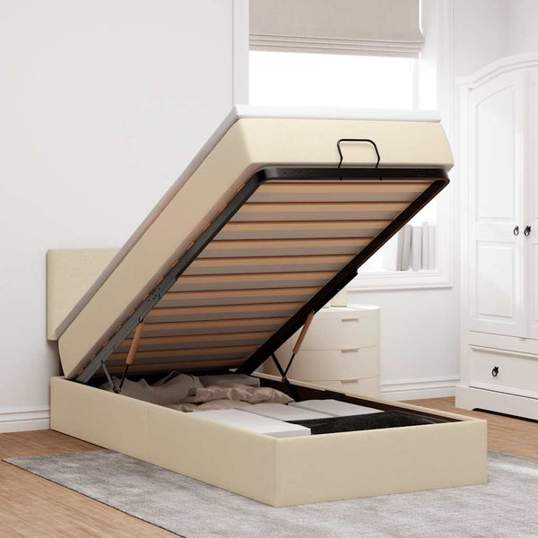 vidaXL Ottoman Bed with Mattress & LEDs Cream 80x200 cm Fabric