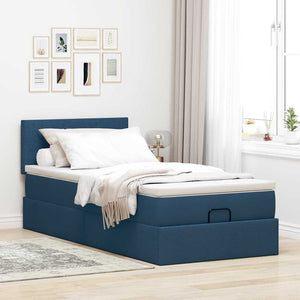 vidaXL Ottoman Bed with Mattress & LEDs Blue 80x200 cm Fabric