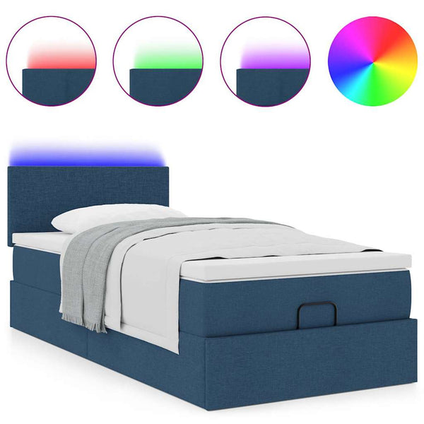 vidaXL Ottoman Bed with Mattress & LEDs Blue 80x200 cm Fabric