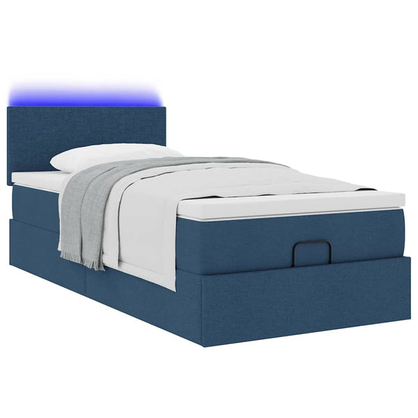 vidaXL Ottoman Bed with Mattress & LEDs Blue 80x200 cm Fabric