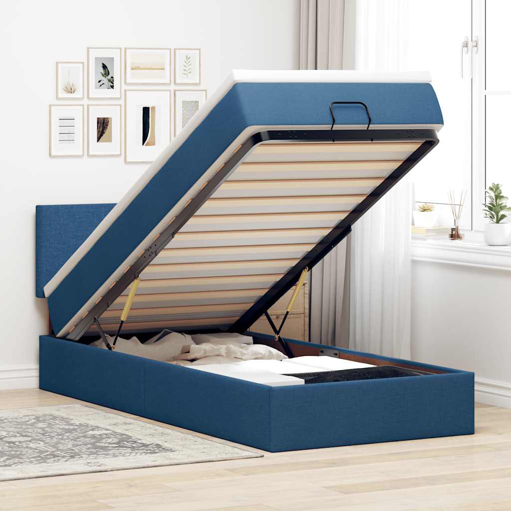 vidaXL Ottoman Bed with Mattress & LEDs Blue 80x200 cm Fabric