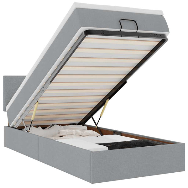 vidaXL Ottoman Bed with Mattress & LEDs Light Grey 90x190 cm Fabric