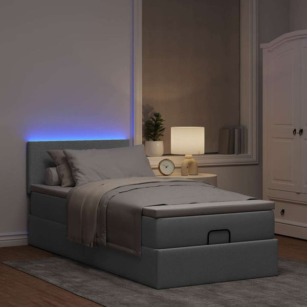 vidaXL Ottoman Bed with Mattress & LEDs Light Grey 90x190 cm Fabric