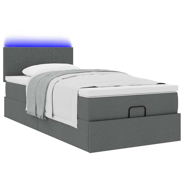 vidaXL Ottoman Bed with Mattress & LEDs Dark Grey 90x190 cm Fabric
