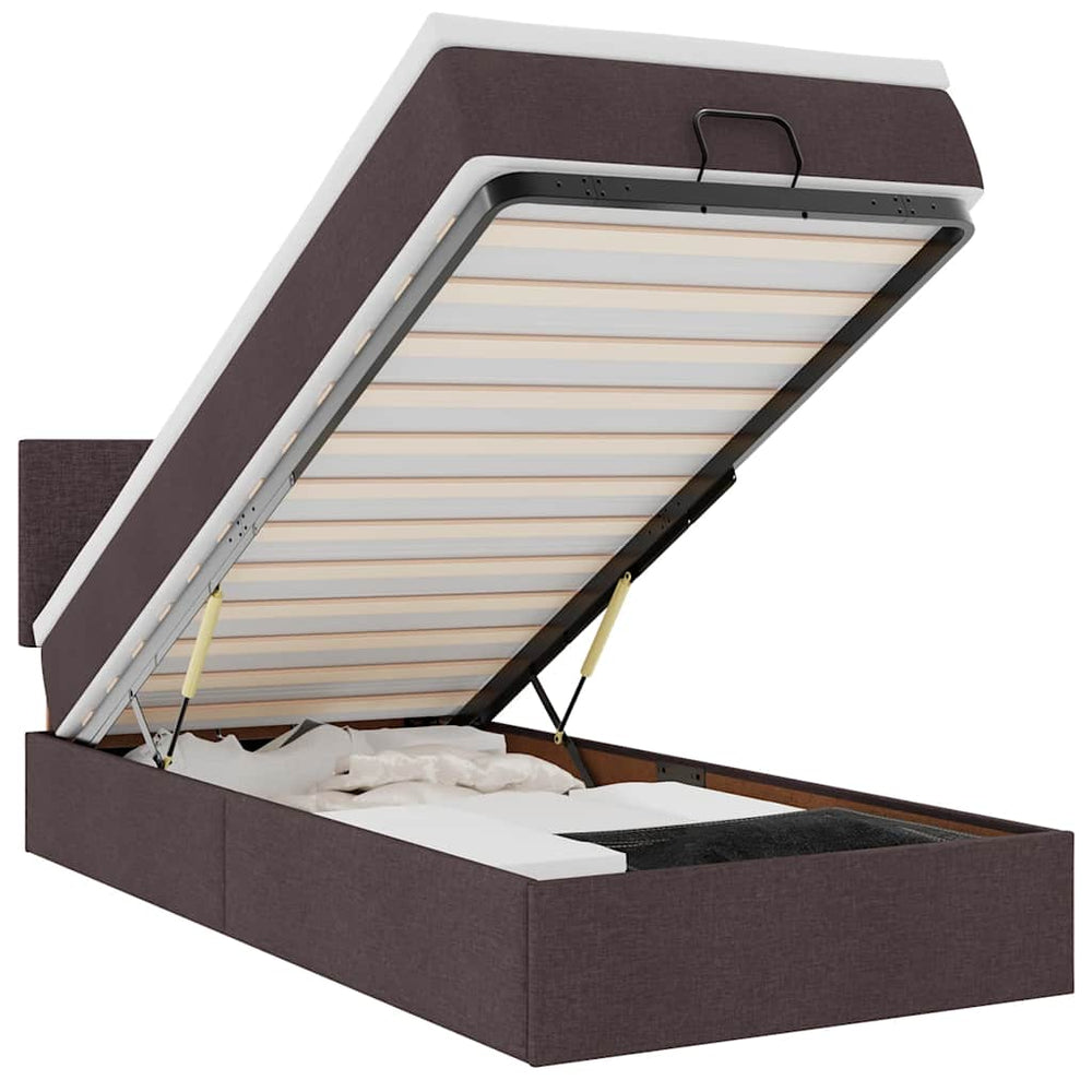 vidaXL Ottoman Bed with Mattress & LEDs Dark Brown 90x190 cm Fabric