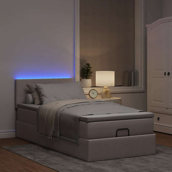 vidaXL Ottoman Bed with Mattress & LEDs Taupe 90x190 cm Fabric