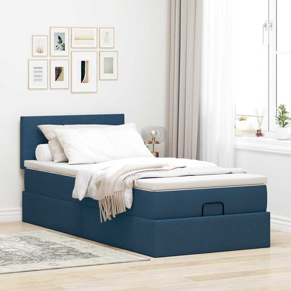 vidaXL Ottoman Bed with Mattress & LEDs Blue 90x190 cm Fabric