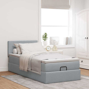 vidaXL Ottoman Bed with Mattress & LED Light Grey 90x200 cm Fabric