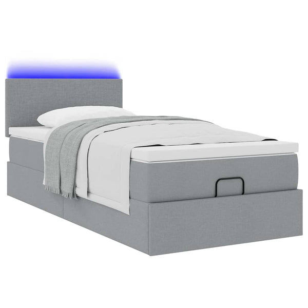 vidaXL Ottoman Bed with Mattress & LED Light Grey 90x200 cm Fabric