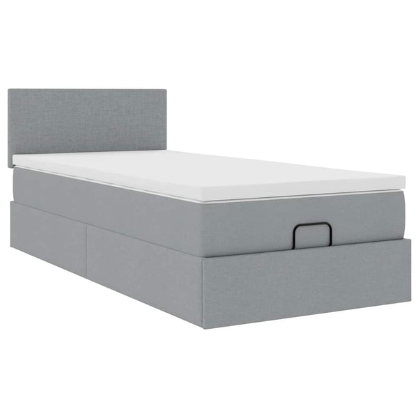 vidaXL Ottoman Bed with Mattress & LED Light Grey 90x200 cm Fabric