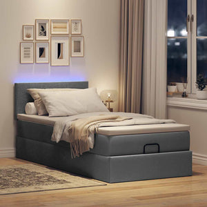 vidaXL Ottoman Bed with Mattress & LEDs Dark Grey 90x200 cm Fabric