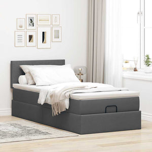 vidaXL Ottoman Bed with Mattress & LEDs Dark Grey 90x200 cm Fabric