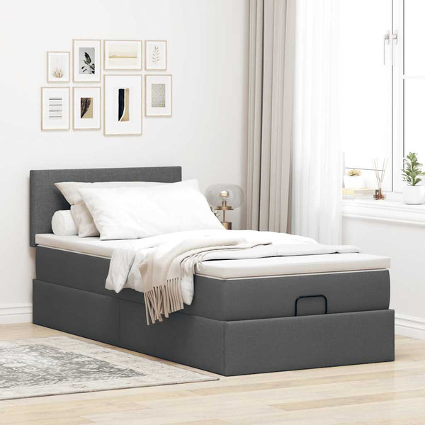 vidaXL Ottoman Bed with Mattress & LEDs Dark Grey 90x200 cm Fabric