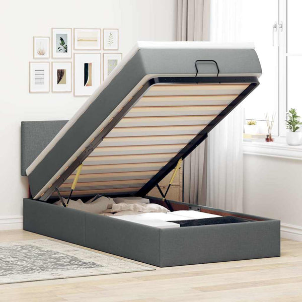 vidaXL Ottoman Bed with Mattress & LEDs Dark Grey 90x200 cm Fabric
