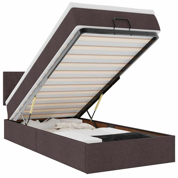 vidaXL Ottoman Bed with Mattress & LED Dark Brown 90x200 cm Fabric