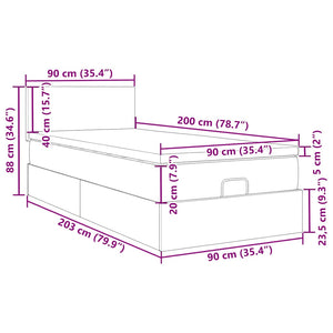 vidaXL Ottoman Bed with Mattress & LED Dark Brown 90x200 cm Fabric