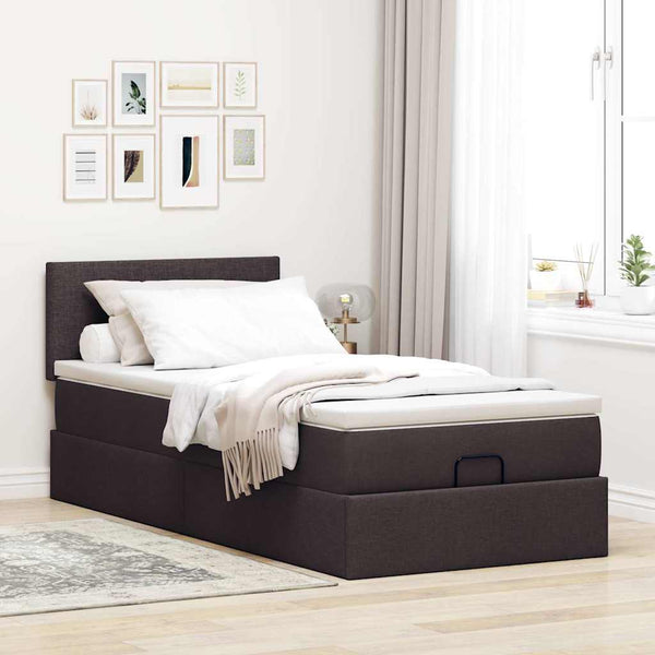 vidaXL Ottoman Bed with Mattress & LED Dark Brown 90x200 cm Fabric