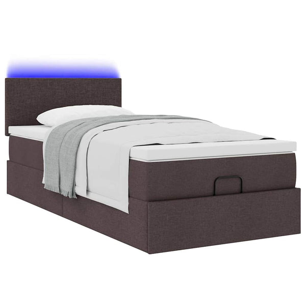 vidaXL Ottoman Bed with Mattress & LED Dark Brown 90x200 cm Fabric
